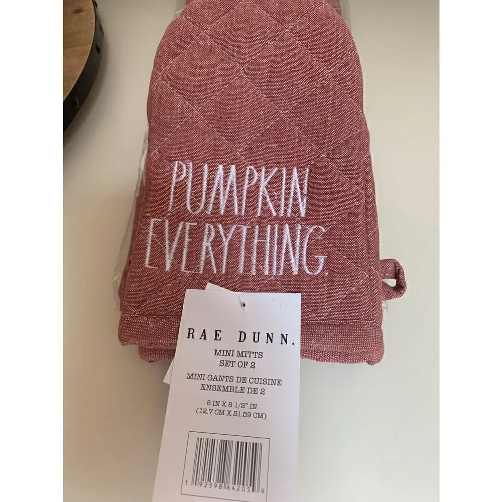 Rae Dunn PUMPKIN EVERYTHING Apron & Set of 2 Mini Oven Mitts